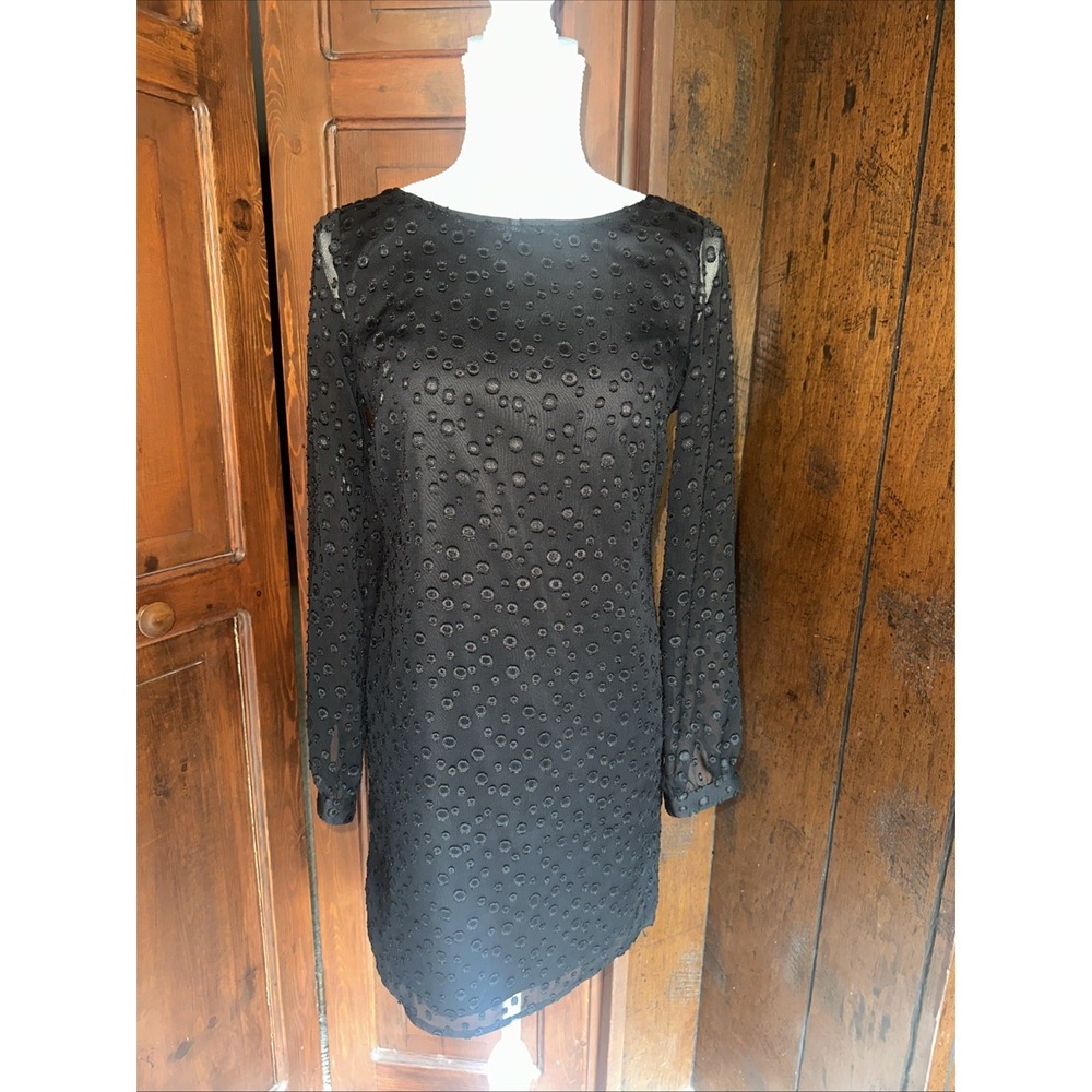 Ann Taylor Womens Dress Size 0P Petite  Sheer Swiss Dot Long Sleeve Lined Sheath